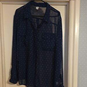 Old Navy Navy Blue Polka Dot Blouse